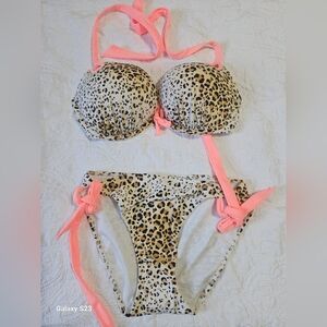 Leopard Print Bikini with Pink Straps